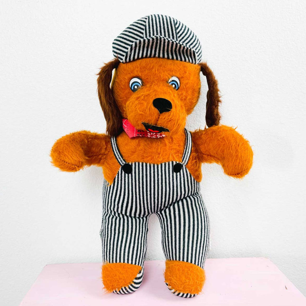 Vintage Peoria Plastic Co. Anthropomorphic Plush Bear Brown Teddy in Overalls